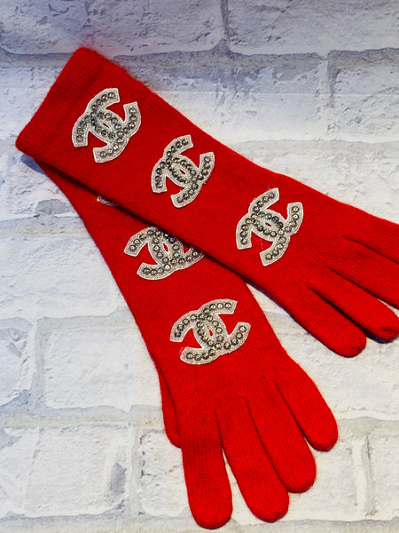 Red Cashmere Blend Bling Gloves